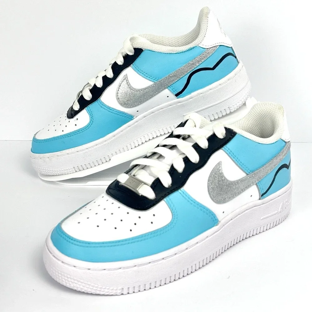 Nike Kids AF 1 Turquoise White Black DH2920 111 Sneakers Shoes Youth 3.5Y Custom
